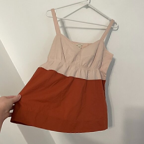 J. CREW Katie Colorblock Camisole Cream Beige Orange Cotton Babydoll Tank Blouse - Picture 9 of 16